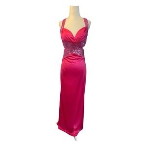 90s Masquerade Prom Gown Maxi Dress Hot Pink Sequin Accent Formal Evening 5/6
